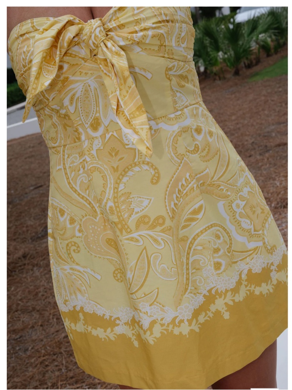 Olivaceous Pale Yellow Strapless Tie-Front Sundress